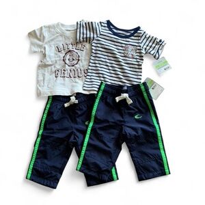 Carter's Striped and Graphic Tee Set with Navy and Green Pants size 3 months